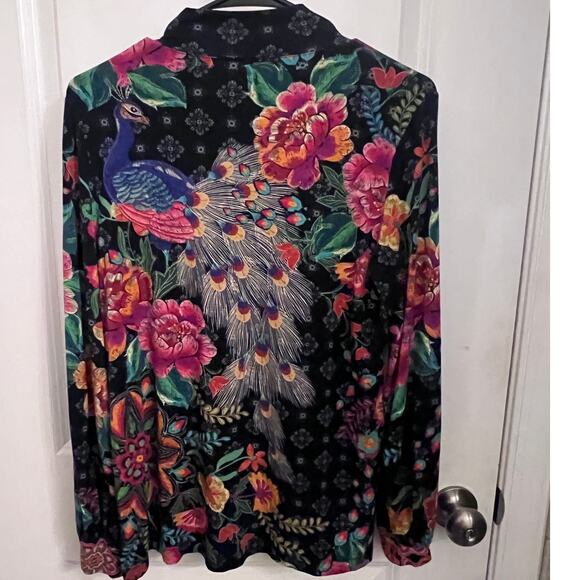 Johnny Was The Janie Favorite Puff Sleeve Mock Neck S top Darnahta Scarf Print - Picture 3 of 7